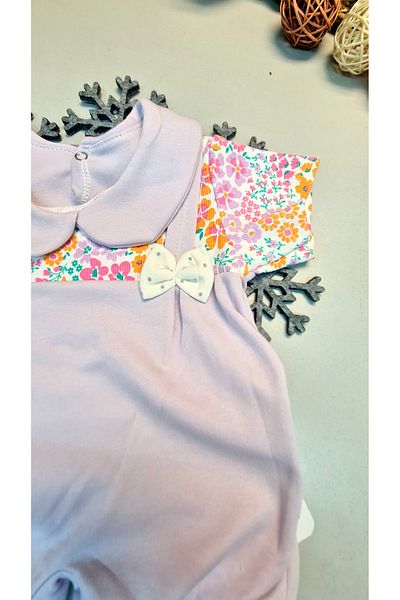 CemBebe Baby girl floral bow romper with bottom snap closure