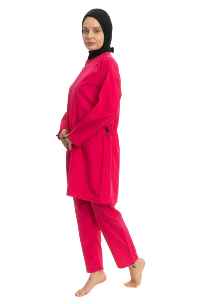 LEOMA Fully Covered Water Repellent Quick Drying Side Adjustable Parachute Fabric Zippered Hijab Swimsuit
