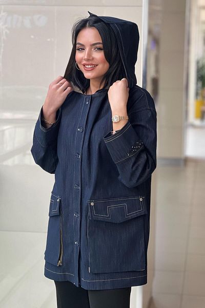 Ceremony Hooded Sleeves Embroidered Denim Cap