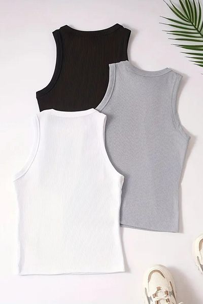 YESENİA Women's Regular Fit Regular Fit Thick Strap Zero Sleeve Knitted 3-Piece Undershirt