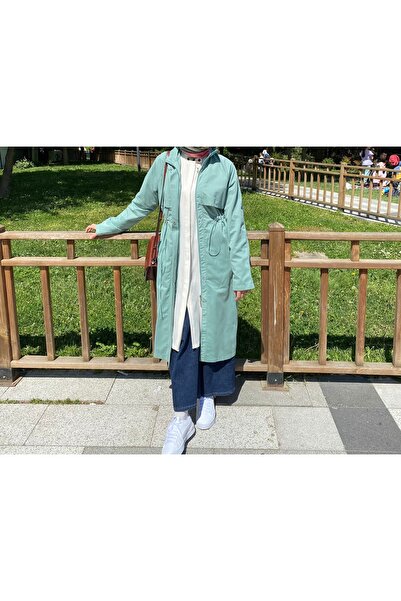 BZ BUTİK Women's Mint Green Relaxed Cut Trench Coat