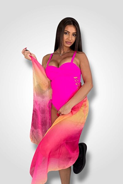 BOMBFIT Costum de baie String Pink, Cupe cu Push-Up cu Bretele, dintr-o singu...