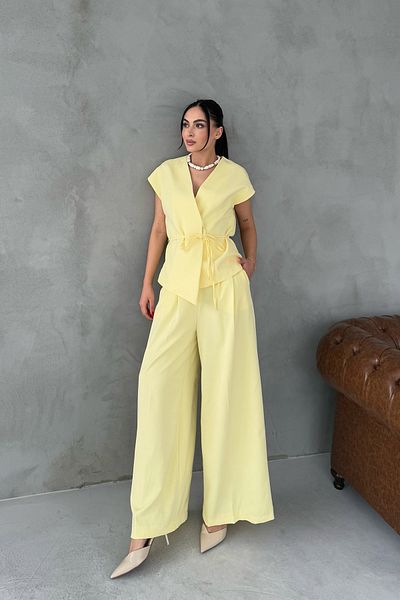 Seda Yalçın Atelier Yellow t Sleeve Tie-Up Vest Pants Suit