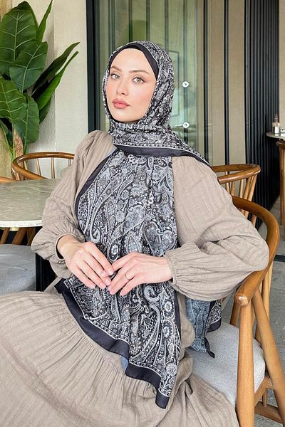 lamelif Retro Pattern Soft Shawl Bitter Brown Beige