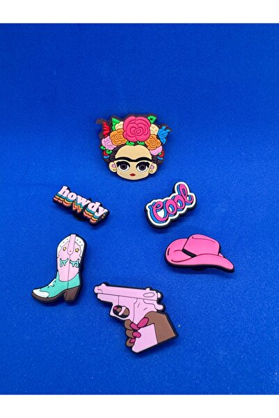 shoecide Pembe Kadın Temalı Frida Kahlo Charm 6'lı Premium İthal Sandalet ter...
