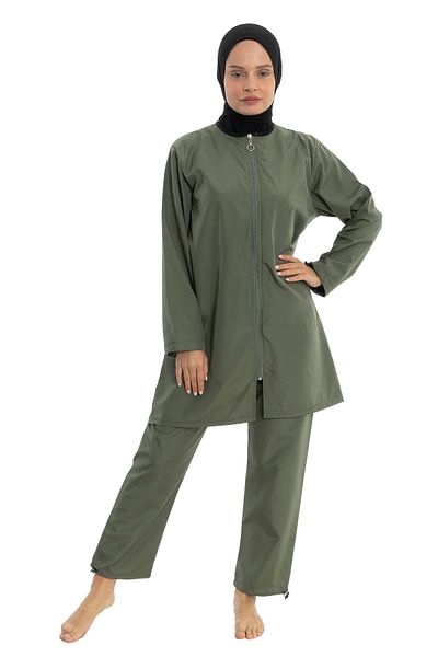 LEOMA Fully Covered Water Repellent Quick Drying Side Adjustable Parachute Fabric Zippered Hijab Swimsuit