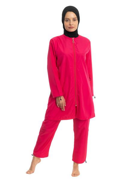 LEOMA Fully Covered Water Repellent Quick Drying Side Adjustable Parachute Fabric Zippered Hijab Swimsuit