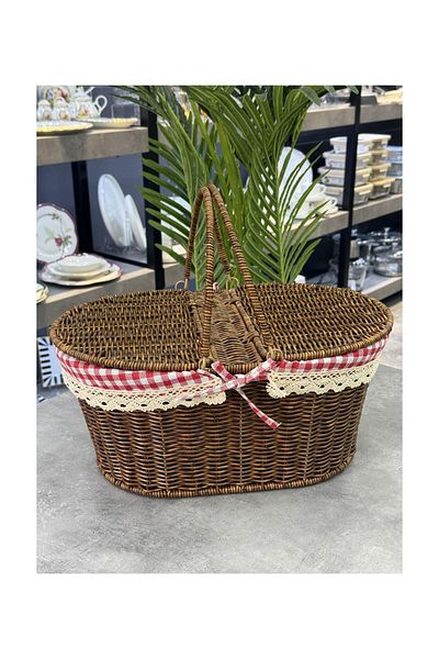 Doğudeko Oval Rattan Luxury Brown Picnic Basket