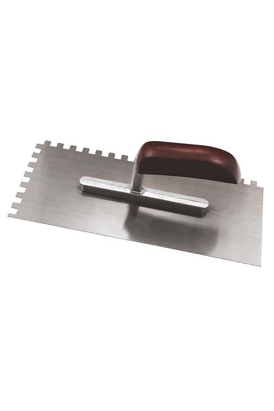 flores Stainless steel notched trowel, wooden handle, 130 x 280 mm