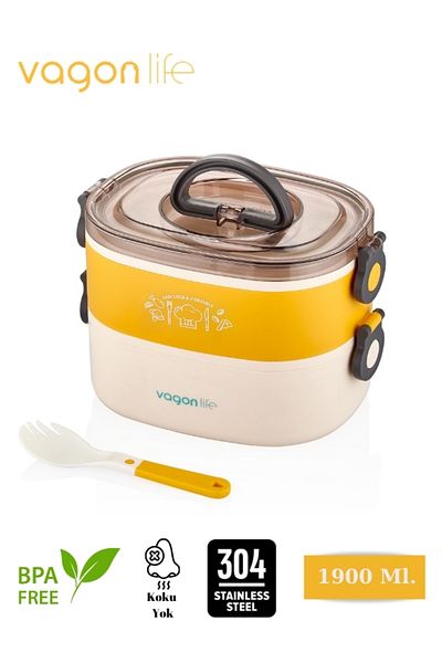 Vagonlife Portable Lunch Box Two Layers Stainless Steel Portable New Generation Lunch Box – 1900 ml