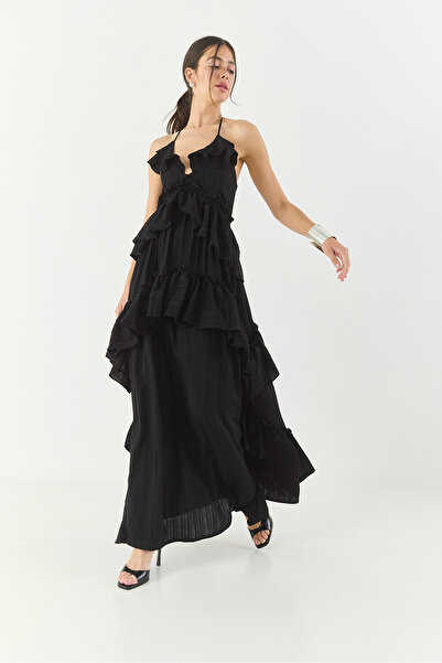 Bianco Lucci Women Premium Halter Neck Helenistic Fold Layered Strap Long Dress 242-6020 60283320