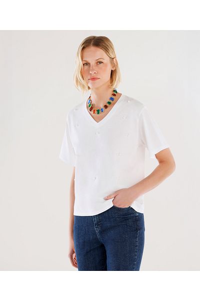 Yargıcı Tricou cu mânecă scurtă cu decolteu în V cu detaliu de mărgele