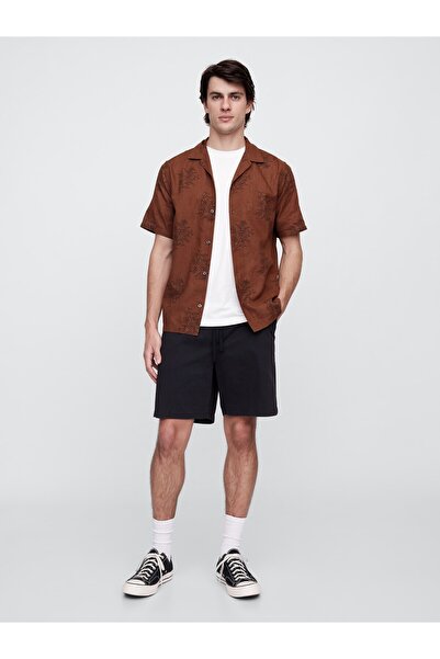 GAP Erkek Kahverengi Standard Fit Keten Karışımlı Vacay Gömlek