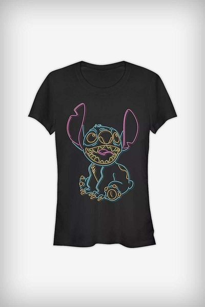 Köstebek Black Lilo and Stitch Neon Unisex T-Shirt