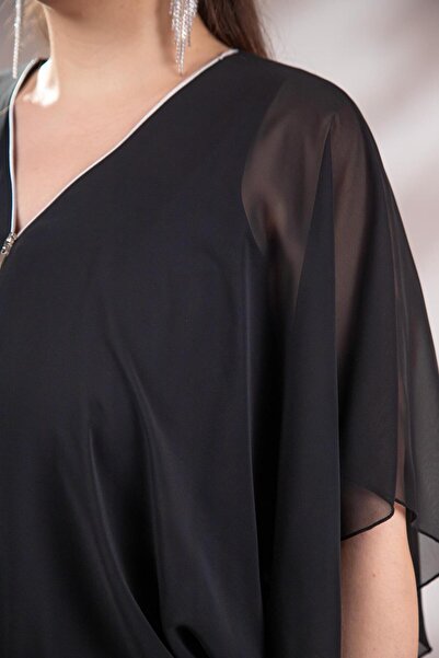 Roxxlen 3330365 Μπλούζα σιφόν με φερμουάρ Μαύρη