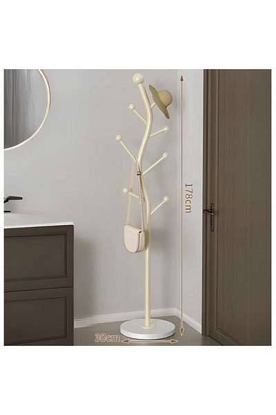 Herum Suport elegant pentru haine metalic, în formă de S, tip copac, finisaj crem, 30 x 178 cm