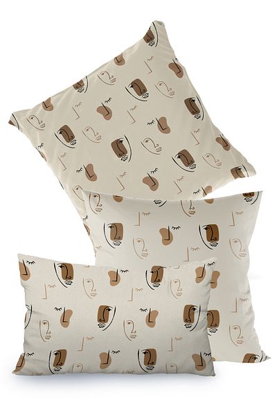 EsnafAli Brown Cream Modern Face Figured Throw Pillow Cover