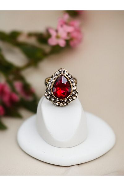 FAYRA ACCESSORIES Antique Bronze Water Drop Ring with Crystal Stone