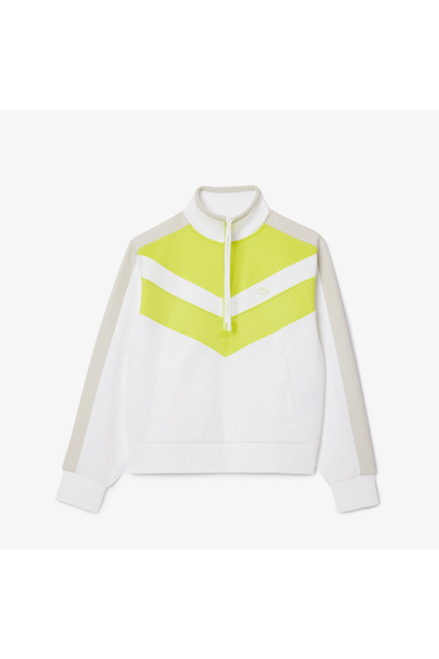 Lacoste Kadın Relaxed Fit Yarım Fermuarlı Renk Bloklu Beyaz Sweatshirt