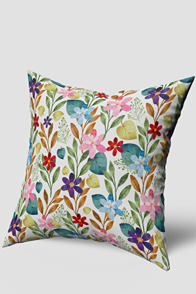 EsnafAli Blue Pink Decorative Floral Patterned Throw Pillow Cover