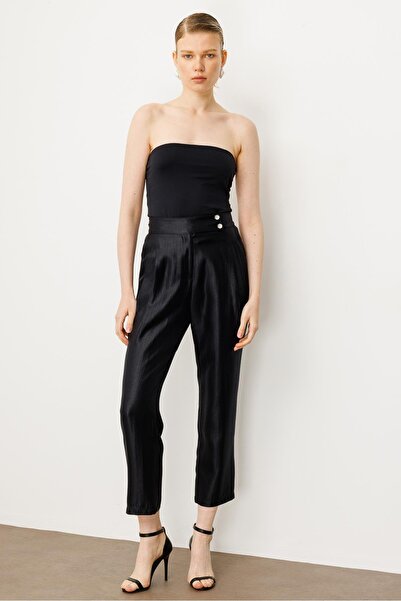 Moda İlgi Modailgi Arka Kemeri Lastikli Çift Pileli Pantolon - 15076 Siyah