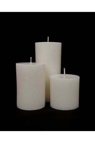 BayCazip 3’lü Beyaz Dekoratif Silindir Mum Seti – Kütük Model, Ev & Hediye İçin