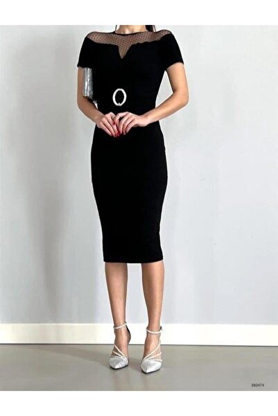 Modafeminen Scuba Krep Kumaş Elbise Siyah 582474
