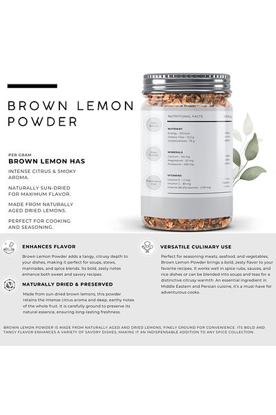 AWAFI MILL Brown Lemon Powder | Dried Lemon Peel Powder - Bottle of 100 gram / 3.5 Oz