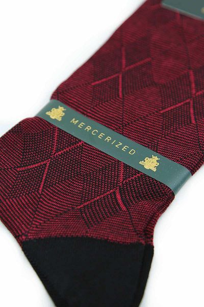 La Pescara Burgundy Diamond Pattern Mercerized Ultra Luxury Single Men's Socks Crp334
