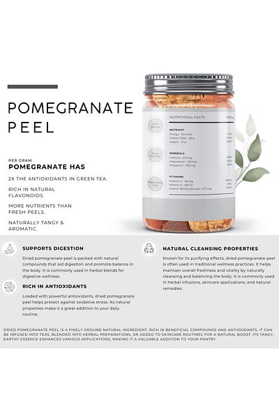 AWAFI MILL Dried Pomegranate Peel | Natural Sun-Dried Pomegranate Rind - Bottle of 100 gram / 3.5 Oz