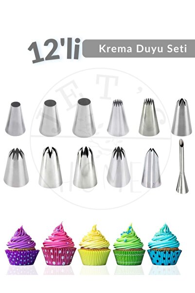 Jet's Home 12'li Krema Duyu Seti Büyük Boy Cupcake, Pasta ve Kurabiye Süsleme...