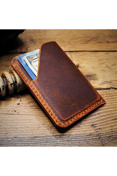 Z ZDK Leather Craft Jaguar Camel Genuine Leather Mini Wallet/Card Holder