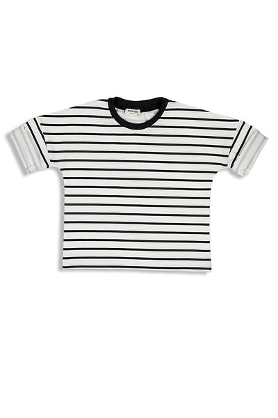 Catz Kids Pack of 2 Black Muslin Back Buttoned Shirt + Black and White Striped Combed Cotton T-Shirt