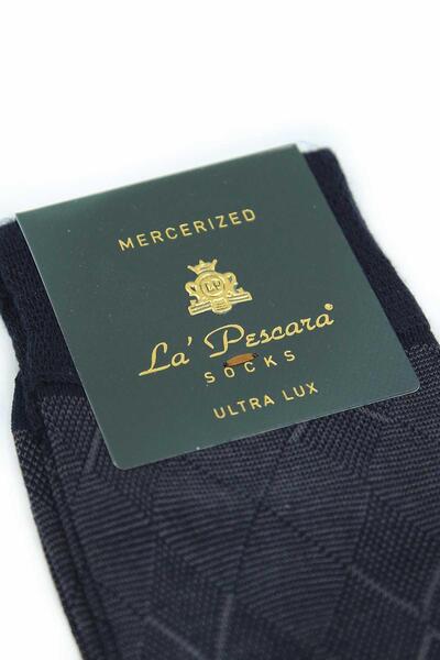 La Pescara Navy Blue Baklava Pattern Ultra Luxury Mercerized Single Men's Socks Crp325