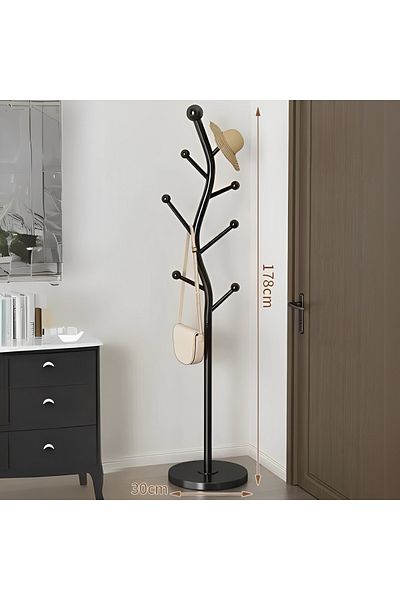 Herum Suport elegant din metal, în formă de S, tip copac, finisaj negru, 30 x 178 cm