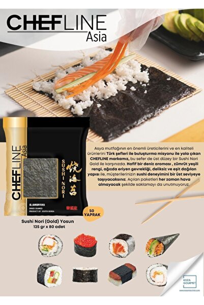Chefline Asia Chefline Sushi Nori (GOLD KALİTE) Yosun – 50 Yaprak, 125 gr | Sushi Için Premium Yosun