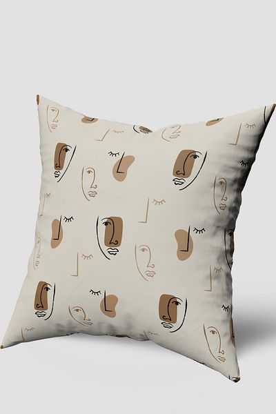 EsnafAli Brown Cream Modern Face Figured Throw Pillow Cover