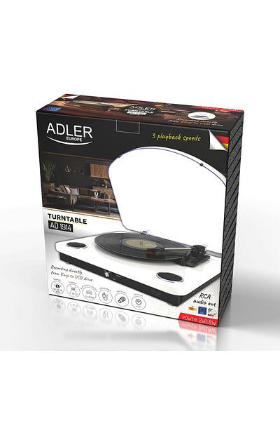 adler AD1914w pickup, white, 3 speeds, 7, 10, 12 inches, bluetooth, save on stick