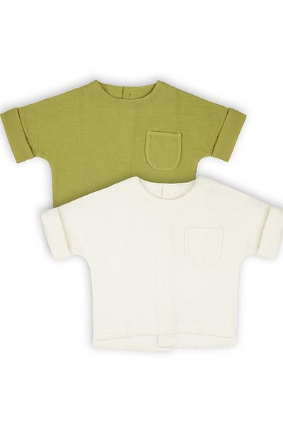 Catz Kids 2-Piece Muslin Back Buttoned Shirt (Ecru and Oil Green)