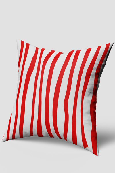 EsnafAli غطاء وسادة مخطط باللونين الأحمر والأبيض