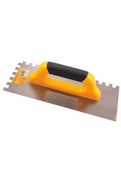 flores Stainless steel notched trowel, black - yellow, 120 x 300 mm