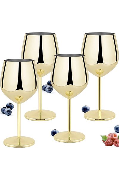 Quasar & Co. Set of 4 Wine Glasses ®, 500 Ml, Stainless Steel, H 21 Cm, Gold
