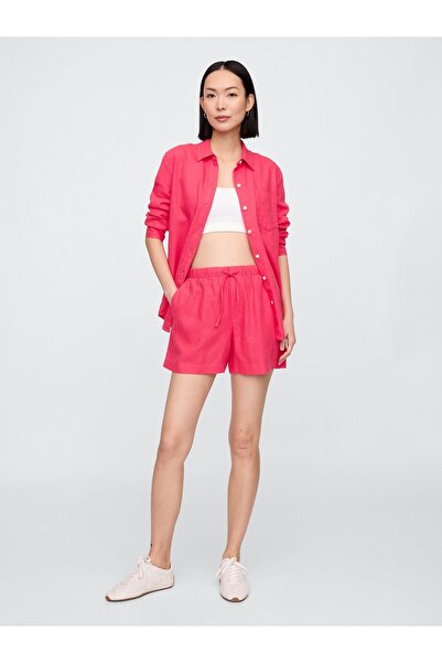 GAP Kadın Kırmızı Bağcıklı Keten Karışımlı Şort