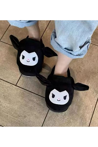 synshop Kuromi sanrio home slippers panduf children's youth soft plush fluffy comfortable wide