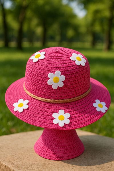 LAGRANZE Girl's Daisy Detailed Summer Straw Hat