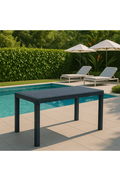 Buclee 6 Kişilik antıresit Antrasit Rattan Görünümlü Camlı Bahçe Masa Takımı ...