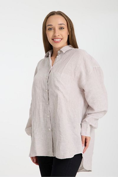 G-FOX Women's 100% Linen Oversize Relaxed Fit Long Sleeve Shirt – Natural, Breathable, Stylish Design 2001