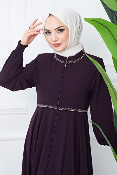 InStyle Embroidered Mevlana Fabric Ferace - Plum