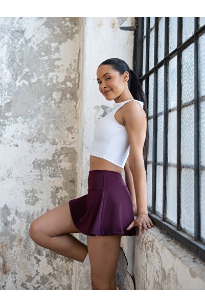 lismina Mürdüm Rengi Tenisçi Eteği ( Şort Etek - Piping Etek - Tayt Şortlu Mi...