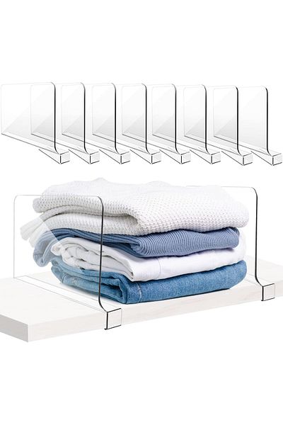 Generic 8PCS Acrylic Shelf Dividers for Closets Organization, Clear Closet Wardrobe Separator
